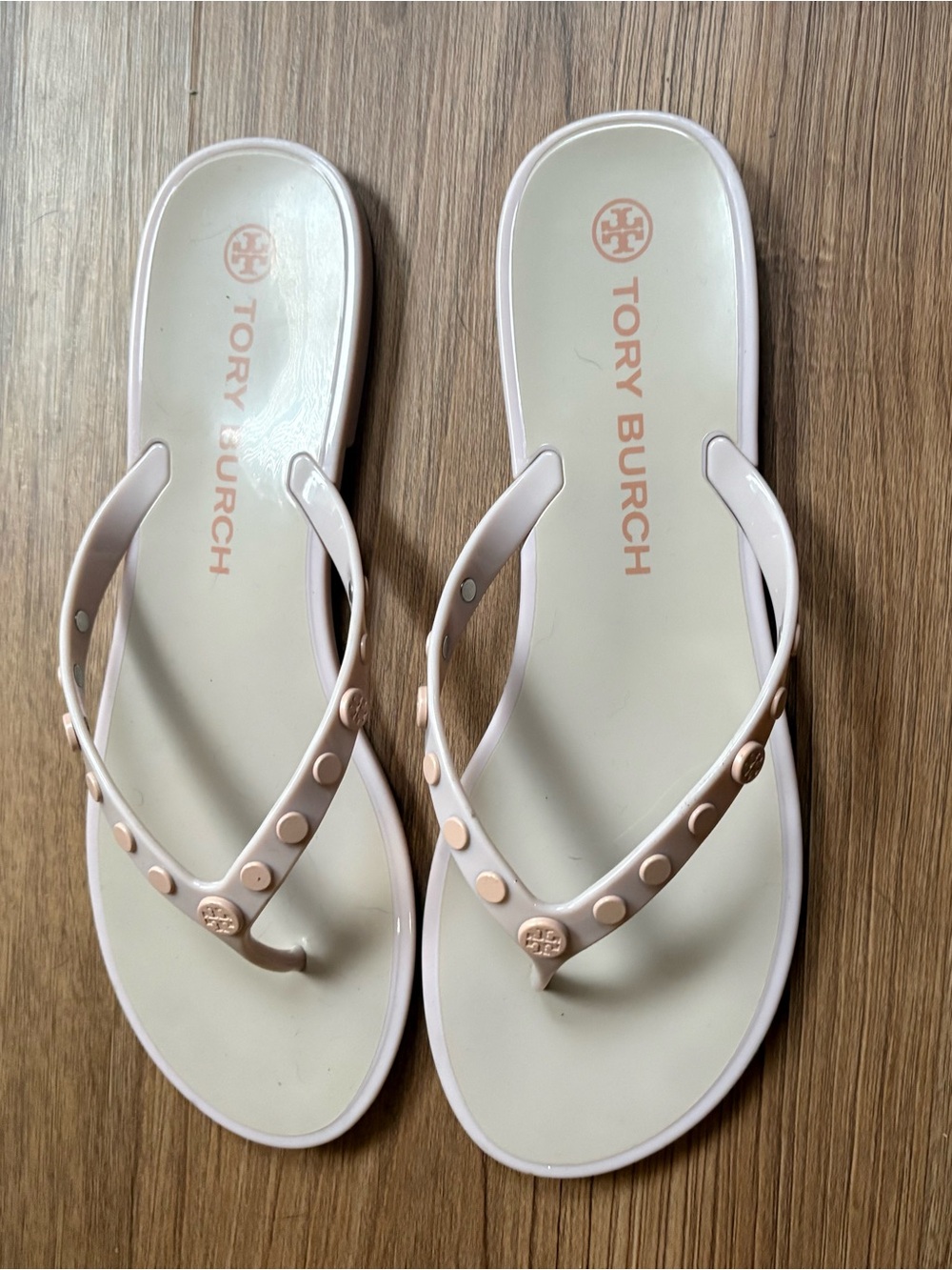 Tory Burch Pale Pink Studded Jelly Flip Flop Sandals